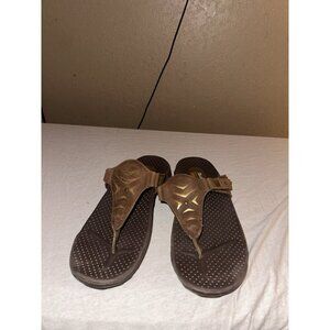 Skechers Women’s 9 Outdoor Reggae Sunshine Brown Leather Flip Flop Sandals